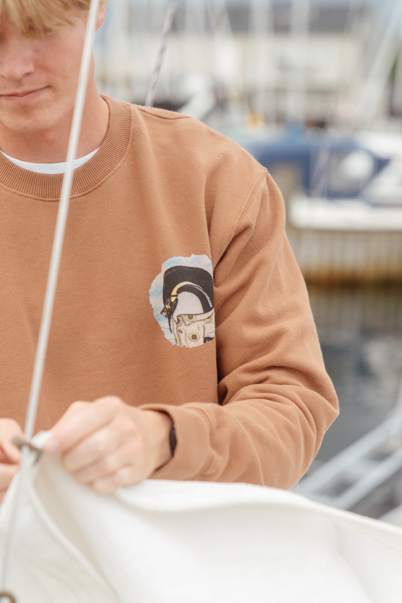 Pool Party Penguin Crewneck (Partridge)